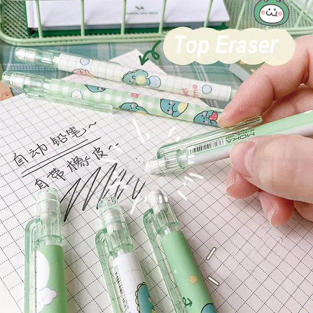 Alt view image 5 of 7 - Cute Dinosaur Mechanical Pencil Set Includes 0.5mm and 0.7mm Pencils with Lead Refills and Erasers, Green Kawaii Mechanical Pencil for Women Girl Men Boy Office School Supplies (Dinosaur)