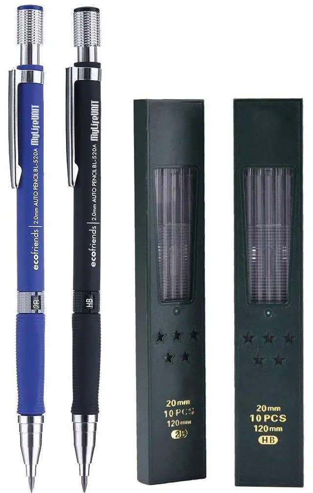 Main image of 2.0mm Mechanical Pencil, 2mm Lead Pencil for Draft Drawing, Carpenter, Crafting, Art Sketching (Set of Pencils and Leads)