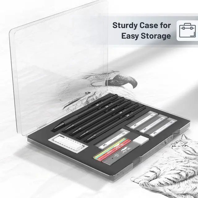 Alt view image 7 of 7 - Metal Mechanical Pencil Set with Lead Refills & Erasers, 5 Pack | 5 Sizes, 0.3, 0.5, 0.7, 0.9 & 2mm, 6x Tubes HB, 2B & Colored Lead Refills for School Supplies, Note Taking, Fathers Day Gift