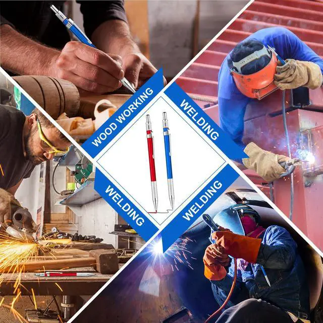 Alt view image 6 of 7 - 2 Pcs Welders Pencil 48 Refill, Red, Silver | Mechanical Metal Welding Marker for Tube Pipe Fitter Welder, Refillable Pen Steel Construction Woodworking, Marking Tool