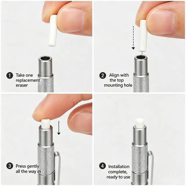 Alt view image 4 of 7 - 50 Pcs Mechanical Pencil Eraser Refills White Pencil Refill Erasers | Traceless Eraser Replacement for for Propelling Pencils, Office Notebook Drafting, 0.17×0.46 in