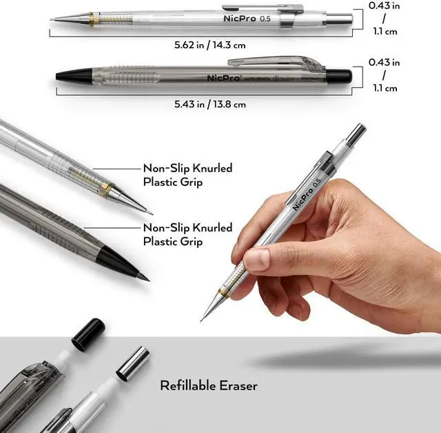 Alt view image 2 of 6 - 6PCS Art Mechanical Pencil Set, 4PCS Drafting Pencils 0.3 & 0.5 & 0.7 & 0.9 mm & 2PCS 2mm Lead Holder (4B 2B HB 2H) For Writing, Sketching Drawing With 12 Tube Lead Refills Erasers Case