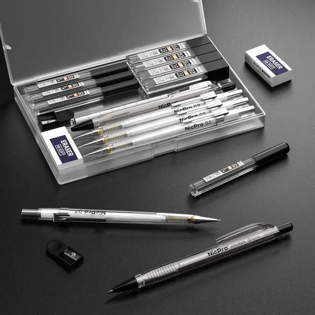 Alt view image 6 of 6 - 6PCS Art Mechanical Pencil Set, 4PCS Drafting Pencils 0.3 & 0.5 & 0.7 & 0.9 mm & 2PCS 2mm Lead Holder (4B 2B HB 2H) For Writing, Sketching Drawing With 12 Tube Lead Refills Erasers Case