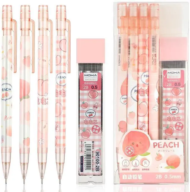 Main image of Pink Mechanical Pencils Set, 4pcs Cute Mechanical Pencils with A Tube of 0.5MM Pencil Refills & Top Erasers Aesthetic School Supplies Back to School Gift