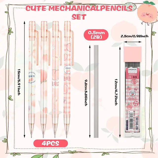 Alt view image 2 of 7 - Pink Mechanical Pencils Set, 4pcs Cute Mechanical Pencils with A Tube of 0.5MM Pencil Refills & Top Erasers Aesthetic School Supplies Back to School Gift