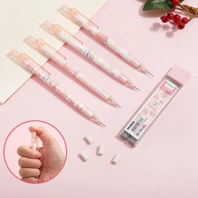 Alt view image 7 of 7 - Pink Mechanical Pencils Set, 4pcs Cute Mechanical Pencils with A Tube of 0.5MM Pencil Refills & Top Erasers Aesthetic School Supplies Back to School Gift