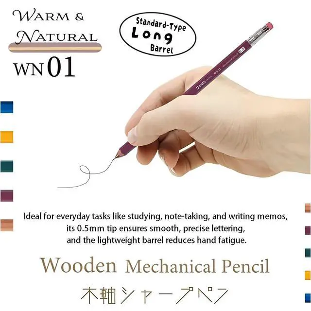 Alt view image 4 of 7 - OHTO WN01 Wooden Mechanical Pencil, 0.5mm Fine Point, Standard Long Barrel, Green Body, Made from Incense Cedar, WN01-SP5-GN