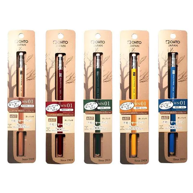Alt view image 7 of 7 - OHTO WN01 Wooden Mechanical Pencil, 0.5mm Fine Point, Standard Long Barrel, Green Body, Made from Incense Cedar, WN01-SP5-GN