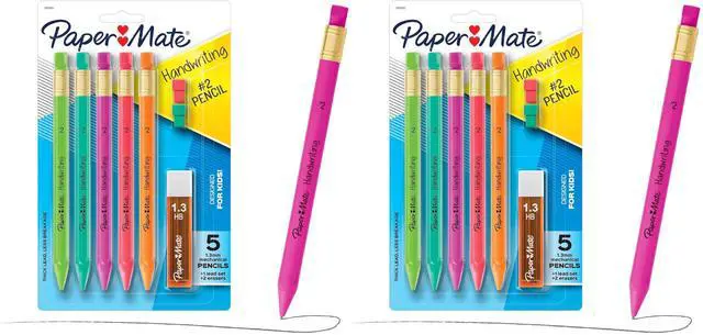 Main image of Handwriting Triangular Mechanical Pencil Set with Lead & Eraser Refills, 1.3mm, School Supplies, Office Supplies, Sketching Pencils, Drafting Pencil, Fun Barrel Colors, 8 Count (Pack of 2)