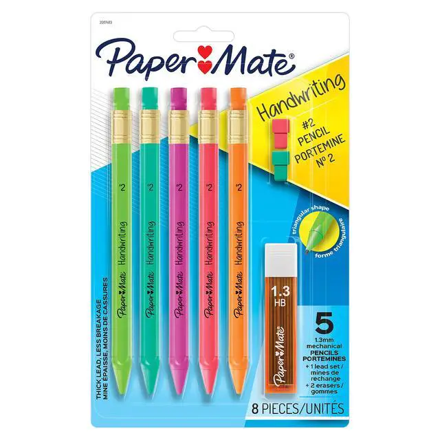 Alt view image 2 of 7 - Handwriting Triangular Mechanical Pencil Set with Lead & Eraser Refills, 1.3mm, School Supplies, Office Supplies, Sketching Pencils, Drafting Pencil, Fun Barrel Colors, 8 Count (Pack of 2)