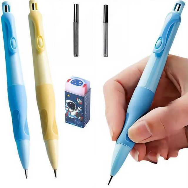 Main image of 2.0mm Mechanical Pencil Set: 2 Pack Fat Grip Pencils for Kids with 14 Leads | Soft silicone grips, 14 HB lead refills and built-in sharpeners support preschool handwriting