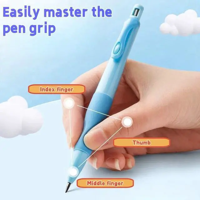 Alt view image 3 of 6 - 2.0mm Mechanical Pencil Set: 2 Pack Fat Grip Pencils for Kids with 14 Leads | Soft silicone grips, 14 HB lead refills and built-in sharpeners support preschool handwriting