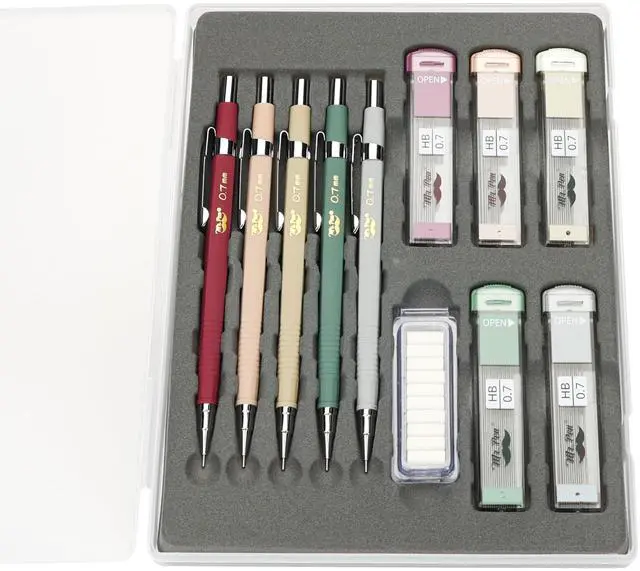 Main image of Mechanical Pencil Set with Lead and Eraser Refills, 5 Pack | 0.7mm, Sketching Pencils, Drafting Pencil, Drawing Mechanical Pencils