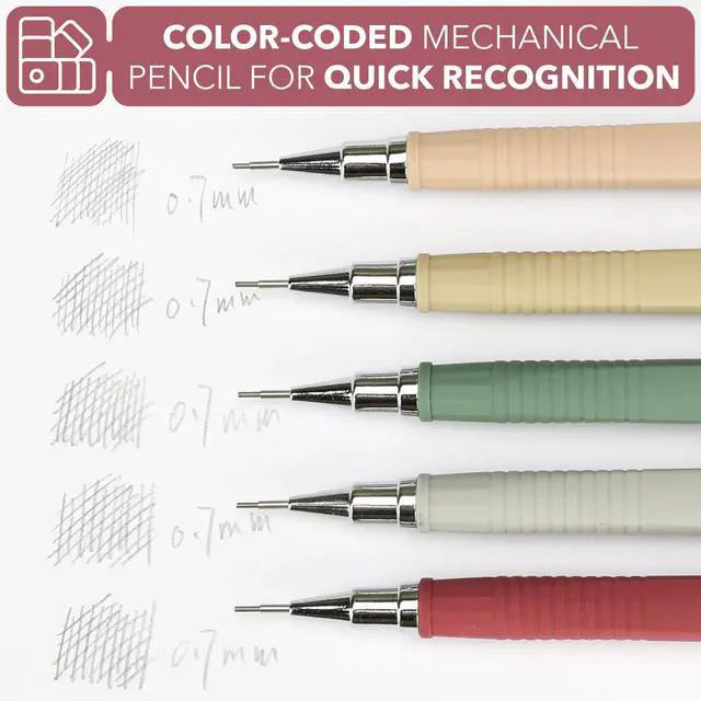 Alt view image 7 of 7 - Mechanical Pencil Set with Lead and Eraser Refills, 5 Pack | 0.7mm, Sketching Pencils, Drafting Pencil, Drawing Mechanical Pencils