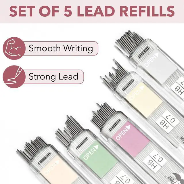 Alt view image 5 of 7 - Mechanical Pencil Set with Lead and Eraser Refills, 5 Pack | 0.7mm, Sketching Pencils, Drafting Pencil, Drawing Mechanical Pencils