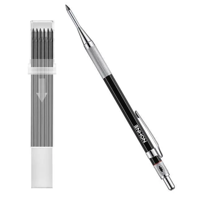 Alt view image 7 of 7 - 2mm Carpenter Pencil Set with 12 Refills and Sharpener, Black | Woodworking Marking Tool Solid Deep Hole Construction Mechanical Pencil, Extended Needle-Nose Tip for Use in Jobs