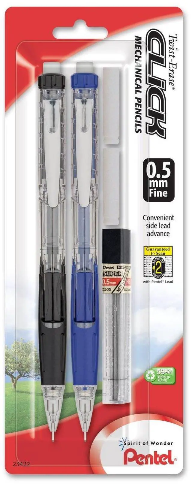 Main image of Twist-Erase Click Mechanical Pencil, (0.5mm), Assorted Barrels, 2 Eraser Refills and Lead, Color May Vary, Pack of 2 (PD275TLEBP2)
