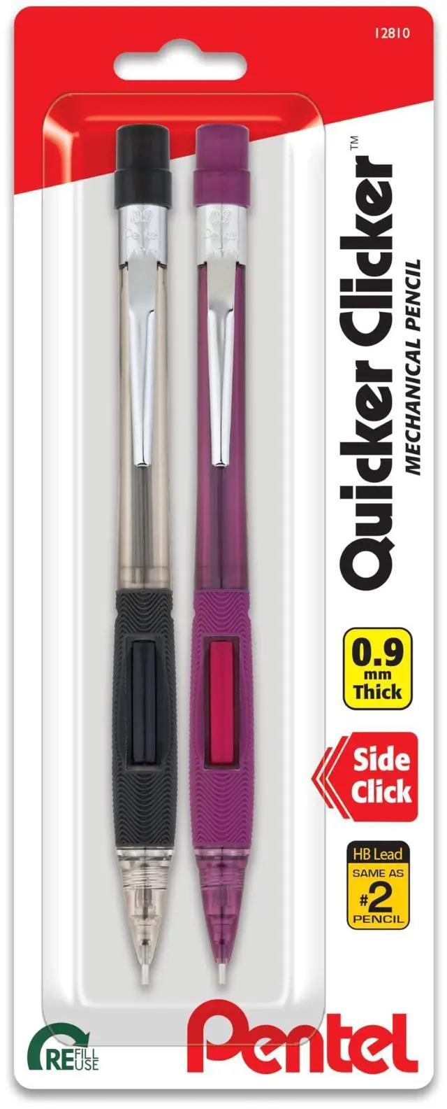 Main image of Quicker Clicker Automatic Pencil, 0.9mm, Assorted Barrel Colors, Color May Vary, 2 Pack (PD349BP2-K6), red