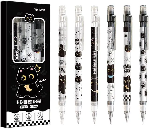 Main image of 4 Pcs Cute Mechanical Pencils with Eraser 0.5mm Cartoon Cat Mechanical Pencil School Pencil for Women (6pcs Cat)