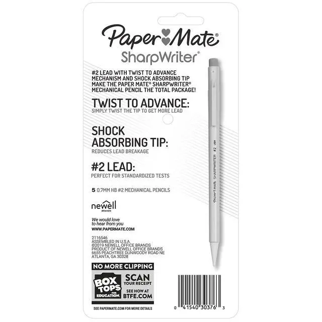 Alt view image 4 of 4 - 3037631PP SharpWriter Mechanical Pencils, Twistable Tip, 0.7 Mm, Pack of 1 Blister, Total 5 Pencils