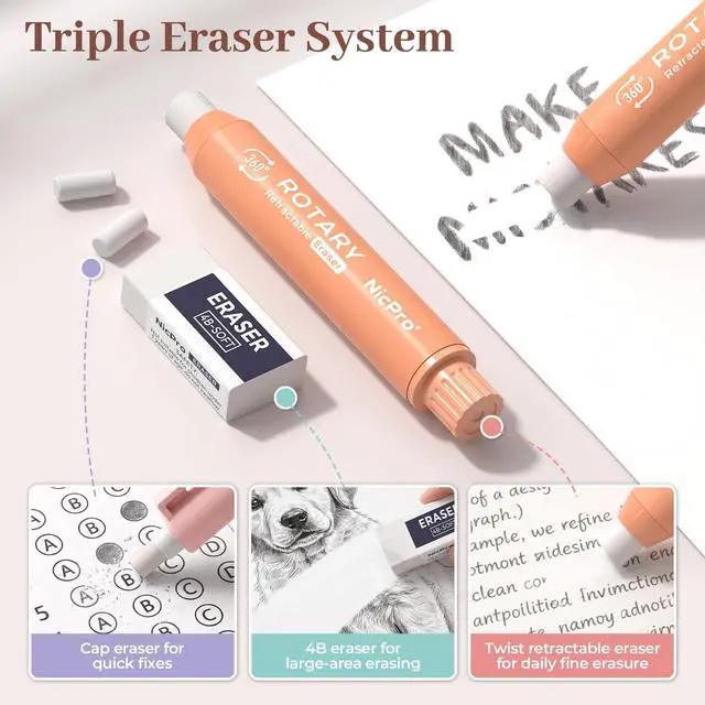 Alt view image 4 of 7 - Pastel Mechanical Pencil Set, 0.5 & 0.7mm Cute Pencils, 6 Pack | 4 Tube HB Lead Refill, 4B Eraser, Rotary Retractable Eraser, Eraser Refills, Aesthetic School Supplies for Teen Girls