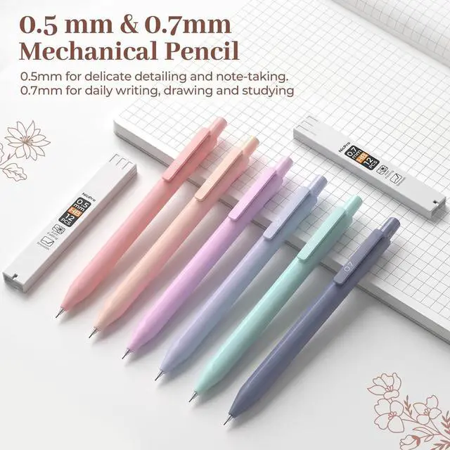 Alt view image 7 of 7 - Pastel Mechanical Pencil Set, 0.5 & 0.7mm Cute Pencils, 6 Pack | 4 Tube HB Lead Refill, 4B Eraser, Rotary Retractable Eraser, Eraser Refills, Aesthetic School Supplies for Teen Girls