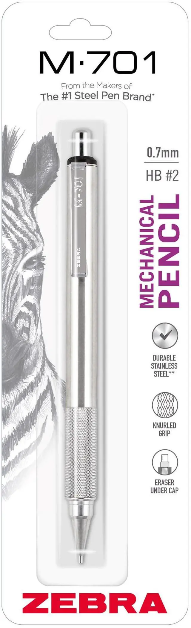 Main image of STEEL M-701 Tactical Mechanical Pencil, 0.7mm Medium Point, 1-Pk | Built for Tactical / EDC Use, Stainless Steel Barrel 2mm Thick, Knurled Grip, Refillable, Durable Rugged Construction (59411)