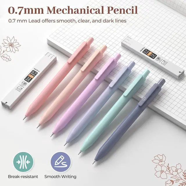 Alt view image 6 of 7 - Pastel Mechanical Pencil Set, 0.7mm Cute Pencils, 6 Pack | 4 Tube HB Lead Refill, 4B Eraser, Rotary Retractable Eraser, Eraser Refills, Aesthetic School Supplies for Teen Girls