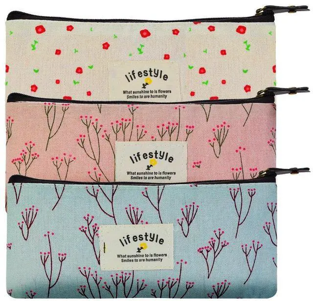 Main image of Countryside Flower Floral Pencil Pen Case Cosmetic Makeup Bag Set of 3 by Miayon