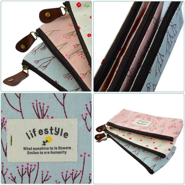 Alt view image 4 of 7 - Countryside Flower Floral Pencil Pen Case Cosmetic Makeup Bag Set of 3 by Miayon