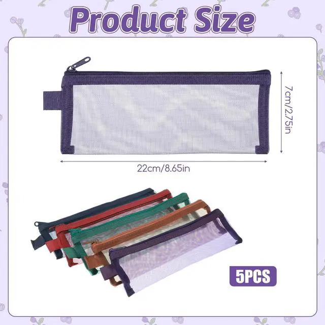 Alt view image 2 of 7 - 5 PCS Mesh Pencil Pouch, 8.5" x 2.5" Mesh Pencil Case | Small Mesh Pencil Pouch Bags with Zipper Multicolor Transparent Makeup Pouch for Home Office Daily Toiletries Supplies