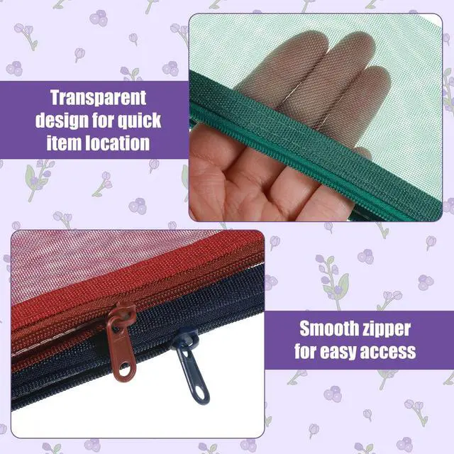 Alt view image 6 of 7 - 5 PCS Mesh Pencil Pouch, 8.5" x 2.5" Mesh Pencil Case | Small Mesh Pencil Pouch Bags with Zipper Multicolor Transparent Makeup Pouch for Home Office Daily Toiletries Supplies