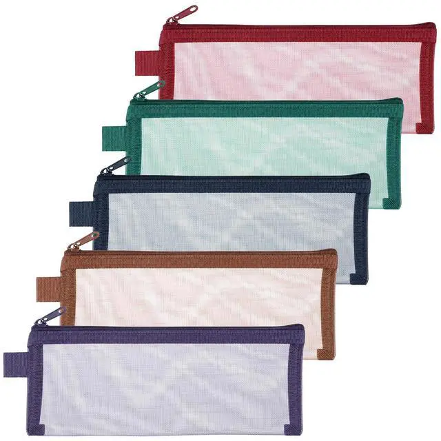 Main image of 5 PCS Mesh Pencil Pouch, 8.5" x 2.5" Mesh Pencil Case | Small Mesh Pencil Pouch Bags with Zipper Multicolor Transparent Makeup Pouch for Home Office Daily Toiletries Supplies