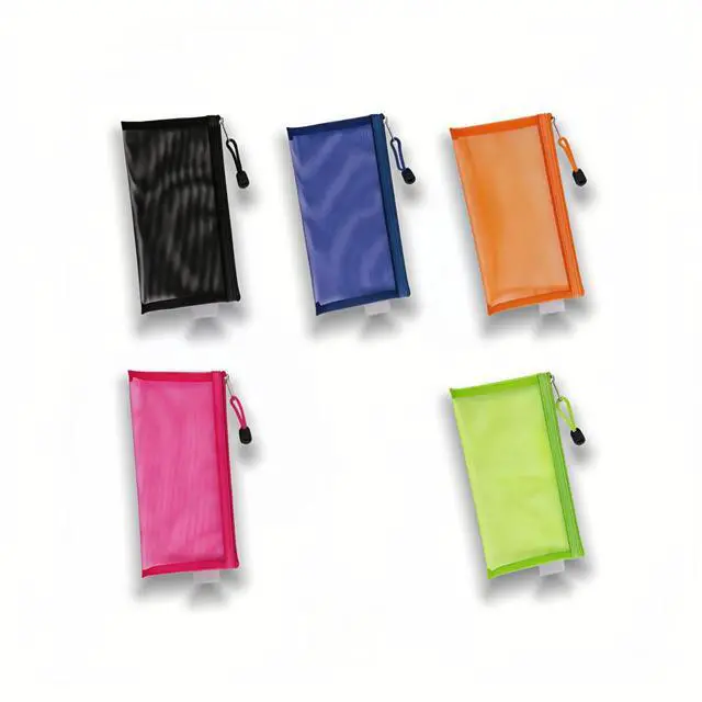 Main image of 5 Pack Multi-Purpose Nylon Mesh Cosmetic Bags, Travel Organizer, Pencil Case, 4.7 x 8.6 inch, Portable Makeup Bags for Travel Home Office - Royal Blue, Rose Red, Green, Orange, Black