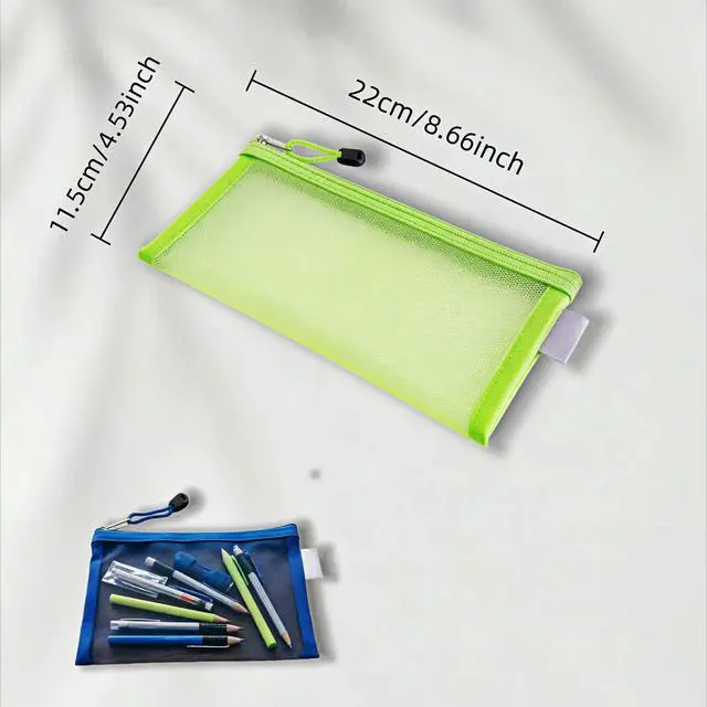 Alt view image 2 of 7 - 5 Pack Multi-Purpose Nylon Mesh Cosmetic Bags, Travel Organizer, Pencil Case, 4.7 x 8.6 inch, Portable Makeup Bags for Travel Home Office - Royal Blue, Rose Red, Green, Orange, Black