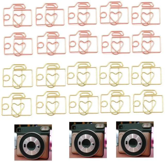Main image of Cool Decorative Paper Clips-20-Piece Metal Camera-Shaped Paperclips Set in Fun and Functional Office Supplies with Rose Gold and Gold Finish