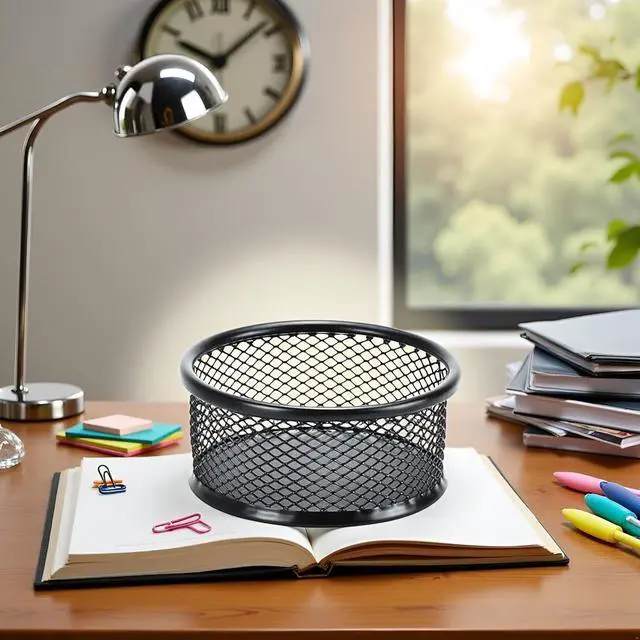 Alt view image 5 of 7 - 1 Pc Black Minimalist Metal Paper Clip Holder Mesh Paperclip Bowl Binder Clip Dispenser Desk Bobby Pin Container Organizer for Home Office Classroom School Desk Supplies Holders and Dispensers