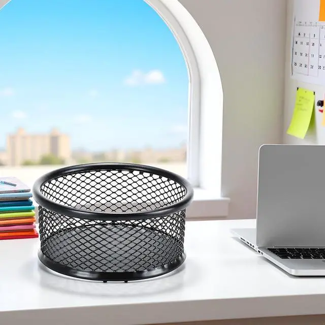Alt view image 4 of 7 - 1 Pc Black Minimalist Metal Paper Clip Holder Mesh Paperclip Bowl Binder Clip Dispenser Desk Bobby Pin Container Organizer for Home Office Classroom School Desk Supplies Holders and Dispensers