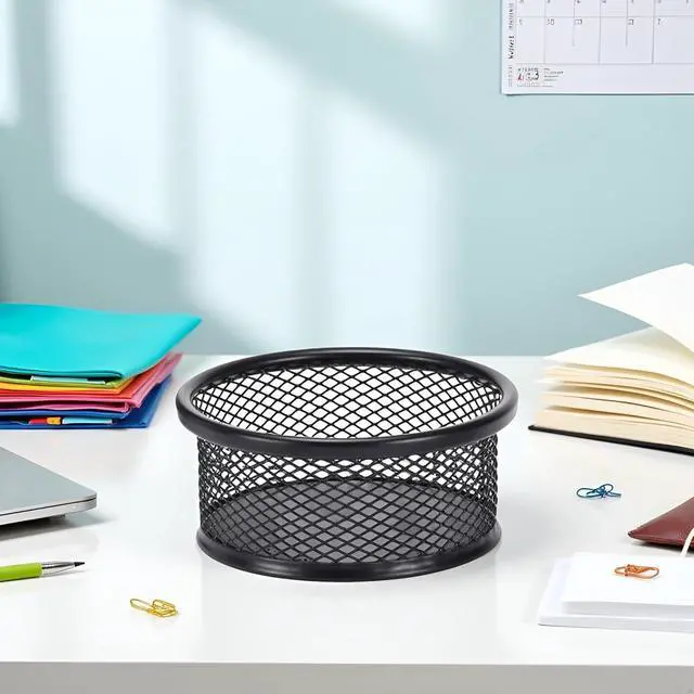Alt view image 3 of 7 - Black Metal Mesh Desk Organizer - Multi-Purpose Clip Holder for Office and School Supplies, Paperclip/Binder Clip Dispenser with Non-Slip Base (Home Office, Classroom, Study Desk Accessories)