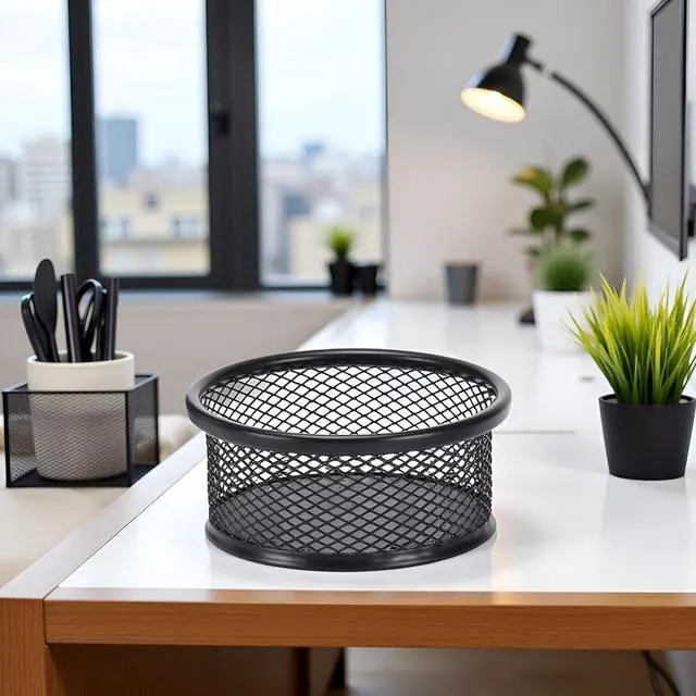 Alt view image 4 of 7 - Black Metal Mesh Desk Organizer - Multi-Purpose Clip Holder for Office and School Supplies, Paperclip/Binder Clip Dispenser with Non-Slip Base (Home Office, Classroom, Study Desk Accessories)