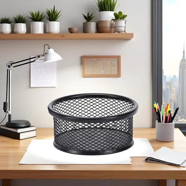 Alt view image 5 of 7 - Black Metal Mesh Desk Organizer - Multi-Purpose Clip Holder for Office and School Supplies, Paperclip/Binder Clip Dispenser with Non-Slip Base (Home Office, Classroom, Study Desk Accessories)