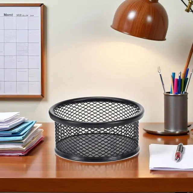 Alt view image 7 of 7 - Black Metal Mesh Desk Organizer - Multi-Purpose Clip Holder for Office and School Supplies, Paperclip/Binder Clip Dispenser with Non-Slip Base (Home Office, Classroom, Study Desk Accessories)
