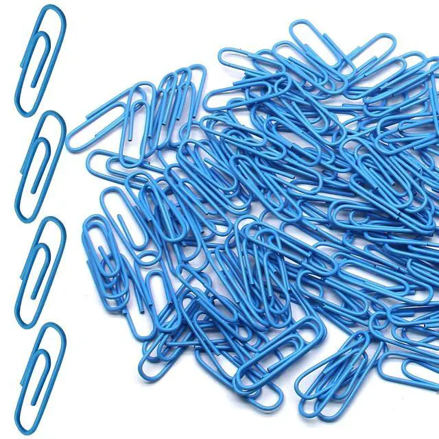 Main image of Blue Paper Clips, 1.1 Inch (28mm), 120 Pcs Metal Paperclips | Vinyl Coated Metal, For Office, School, Home, Bookmark & Document Organizer