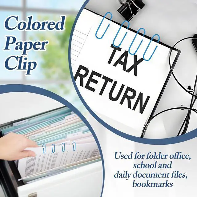 Alt view image 4 of 7 - Blue Paper Clips, 1.1 Inch (28mm), 120 Pcs Metal Paperclips | Vinyl Coated Metal, For Office, School, Home, Bookmark & Document Organizer