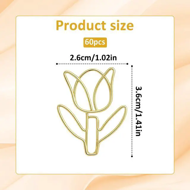 Alt view image 2 of 7 - Floral Shape Papers Clips, 60Pcs Tulip Shaped Shape Paper Clips, Gold Cute Flower Shaped Paper Clips, Funny Cutes Paperclips Bookmarks for Office Supplies Desk File Organization Wedding Decoration