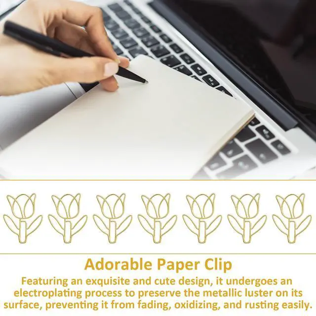 Alt view image 3 of 7 - Floral Shape Papers Clips, 60Pcs Tulip Shaped Shape Paper Clips, Gold Cute Flower Shaped Paper Clips, Funny Cutes Paperclips Bookmarks for Office Supplies Desk File Organization Wedding Decoration