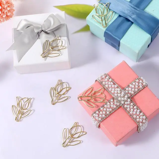 Alt view image 4 of 7 - Floral Shape Papers Clips, 60Pcs Tulip Shaped Shape Paper Clips, Gold Cute Flower Shaped Paper Clips, Funny Cutes Paperclips Bookmarks for Office Supplies Desk File Organization Wedding Decoration
