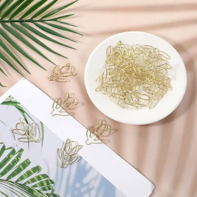 Alt view image 5 of 7 - Floral Shape Papers Clips, 60Pcs Tulip Shaped Shape Paper Clips, Gold Cute Flower Shaped Paper Clips, Funny Cutes Paperclips Bookmarks for Office Supplies Desk File Organization Wedding Decoration
