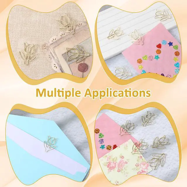 Alt view image 7 of 7 - Floral Shape Papers Clips, 60Pcs Tulip Shaped Shape Paper Clips, Gold Cute Flower Shaped Paper Clips, Funny Cutes Paperclips Bookmarks for Office Supplies Desk File Organization Wedding Decoration