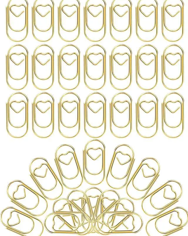 Main image of 100 Pack Gold Love Heart Shaped Paper Clips, 0.8inch Small Paper Clips for Funny, Small Mini Paperclips Paper Clamps for Office School Home Desk Organizers